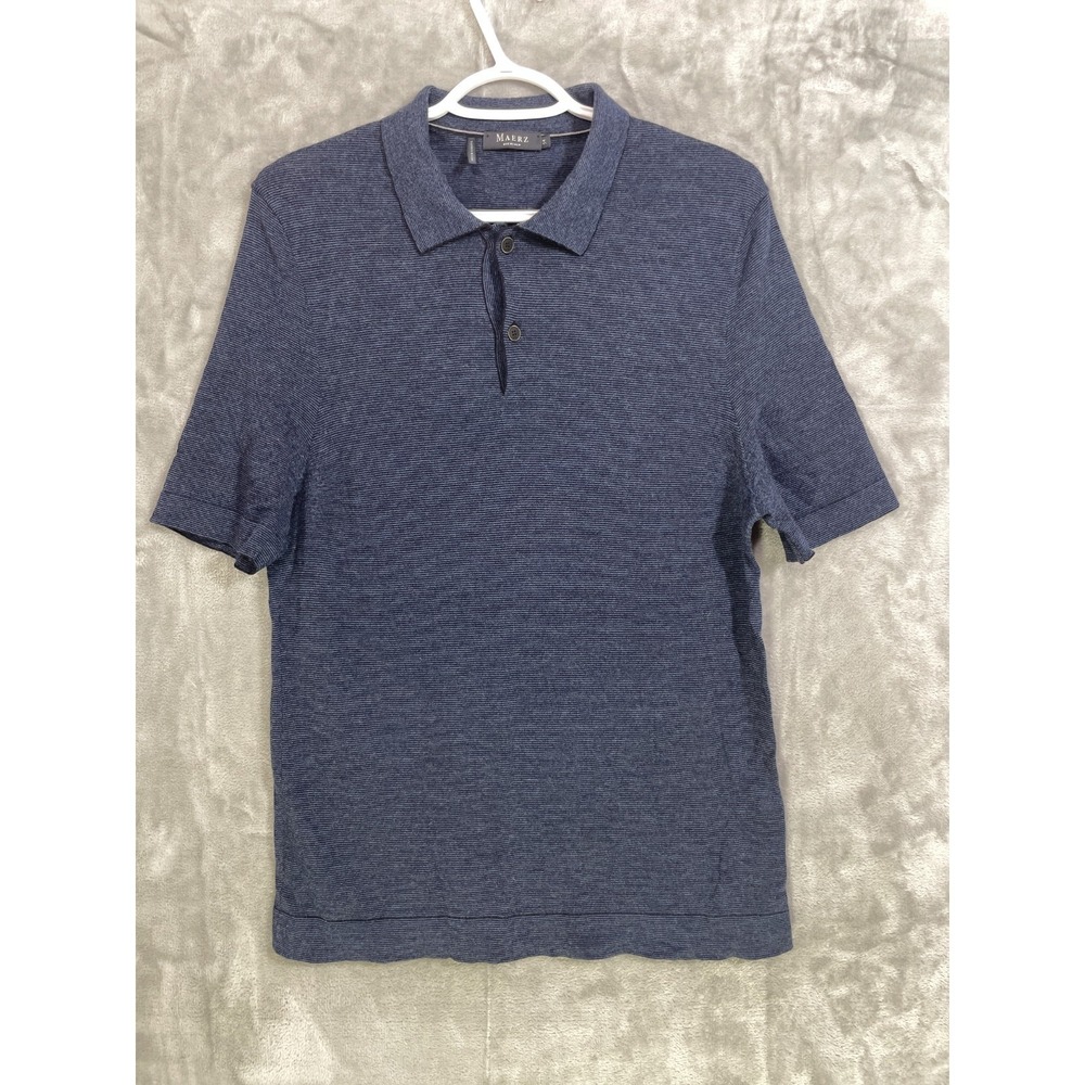 Maerz Muenchen Polo Shirt Men's Size 54/ US L Superfine Merino Wool Navy Stripe